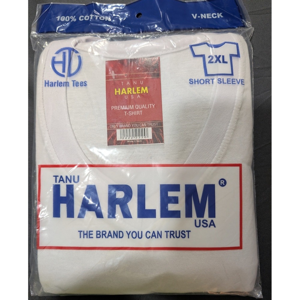 Tanu Harlem USA Premium White V-Neck T-Shirt 2XL Short Sleeve 100% Cotton NWT